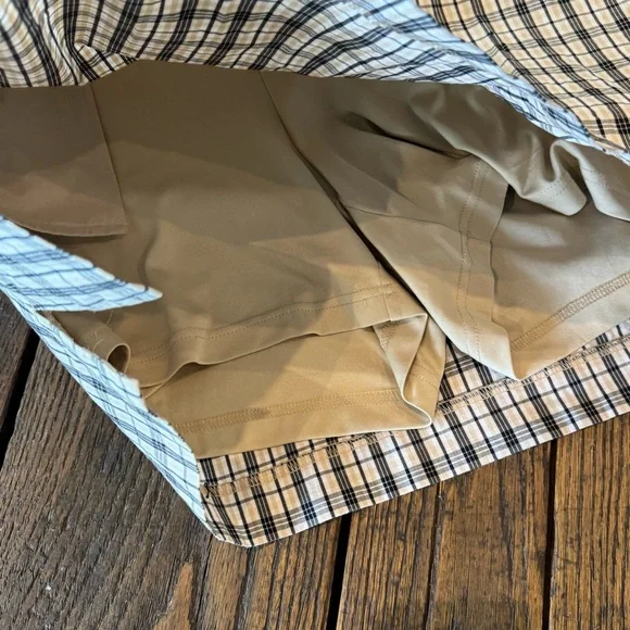 IZOD GOLF Skort Skirt Shorts Cream, Beige & Black Plaid Womens Size 16 - Picture 12 of 13